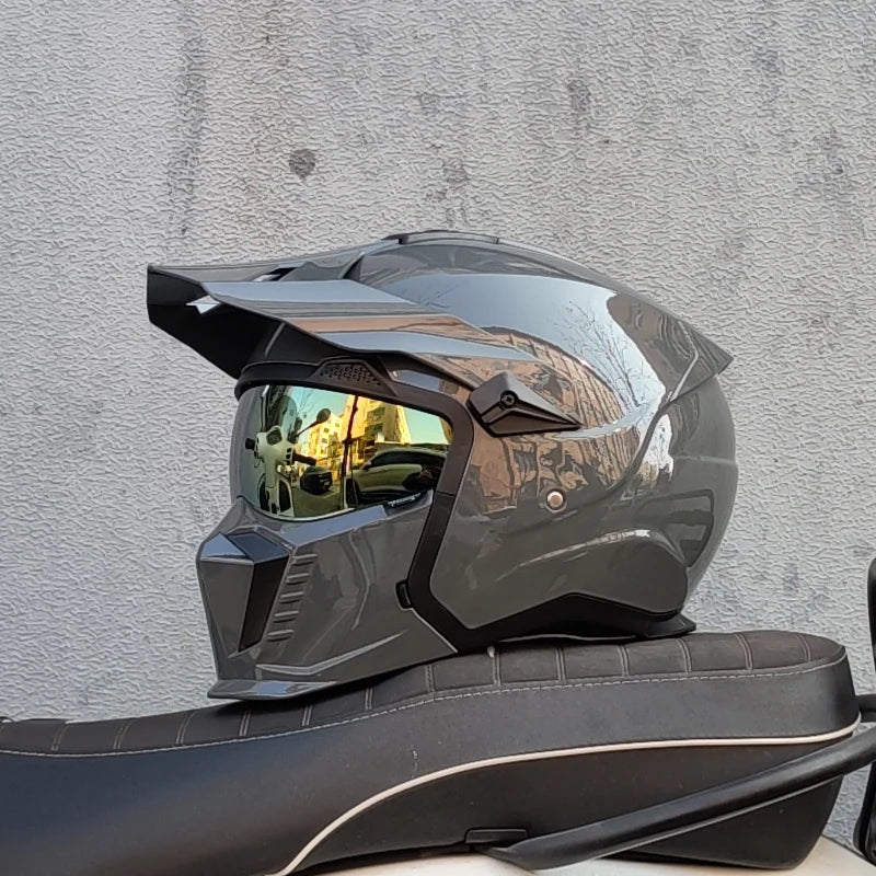 ORZ Street Fighter Combination Helmet Motorcycle Helmet Men's and Women's Retro Full Helmet Four Seasons Detachable DOT