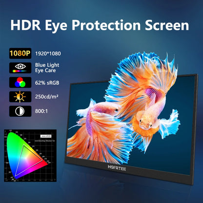 HGFRTEE 15.6 Inch Portable Monitor, FHD-IPS Laptop External Second Screen, Gaming Extended Display with Type-C HDMI