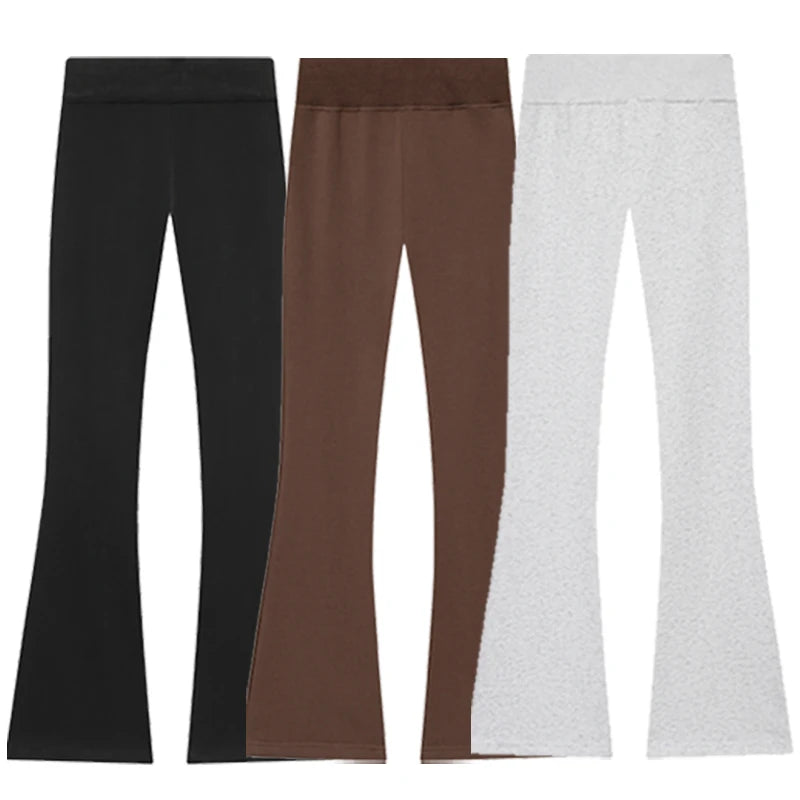 HXAO Fleece Flared Trousers Women's Pants Black Brown Grey Pants For Woman Chic High-Waisted Flared Trousers Casual Sports Pants