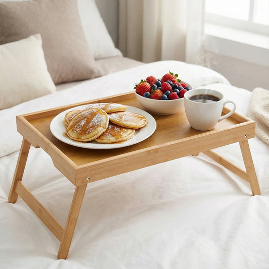 Portable Multifunctional Bamboo Bed Tray Table with Folding Legs Breakfast in Bed Tray for Sofa Serving Eating Working Reading
