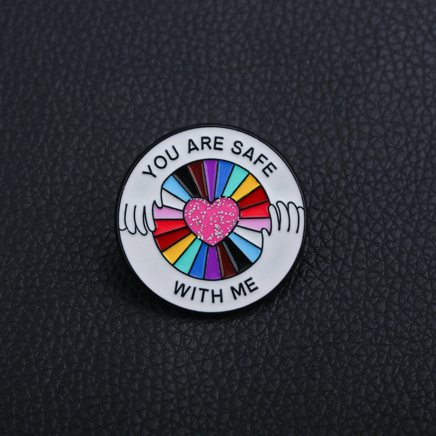 LGBTQ Rainbow Pride Enamel Pin You Are Safe With Me Hug Design Brooch Backpack Collar Accessory Gift for Friends