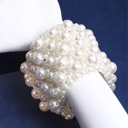Fashion Simulated Pearl Jewelry Bracelet Jewelry Wide Handmade Elastic Bracelets For Women