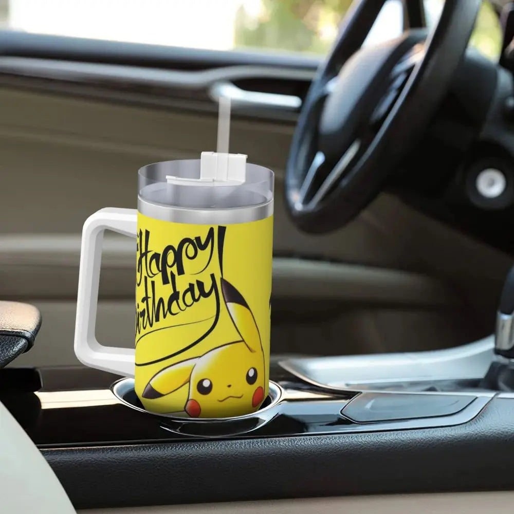 Stainless Steel Tumbler Pikachu Happy Birthday Thermal Mug Insulated Cold Drink Mugs Cup Beach Design Water Bottle