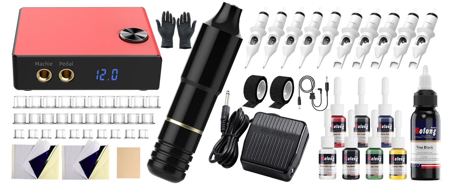 Wireless Tattoo Pen Kit LED Digital Display Wireless Machine Pen 1800mAh with Needles Permanent Makeup Body Kit Tattoo Supplies