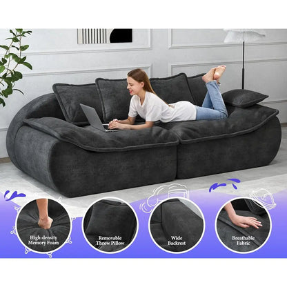 3-Seater Sectional Sofa with Chaise, 89 Comfortable Loveseat, Ideal for Small Spaces, Memory Foam Living Room Furniture