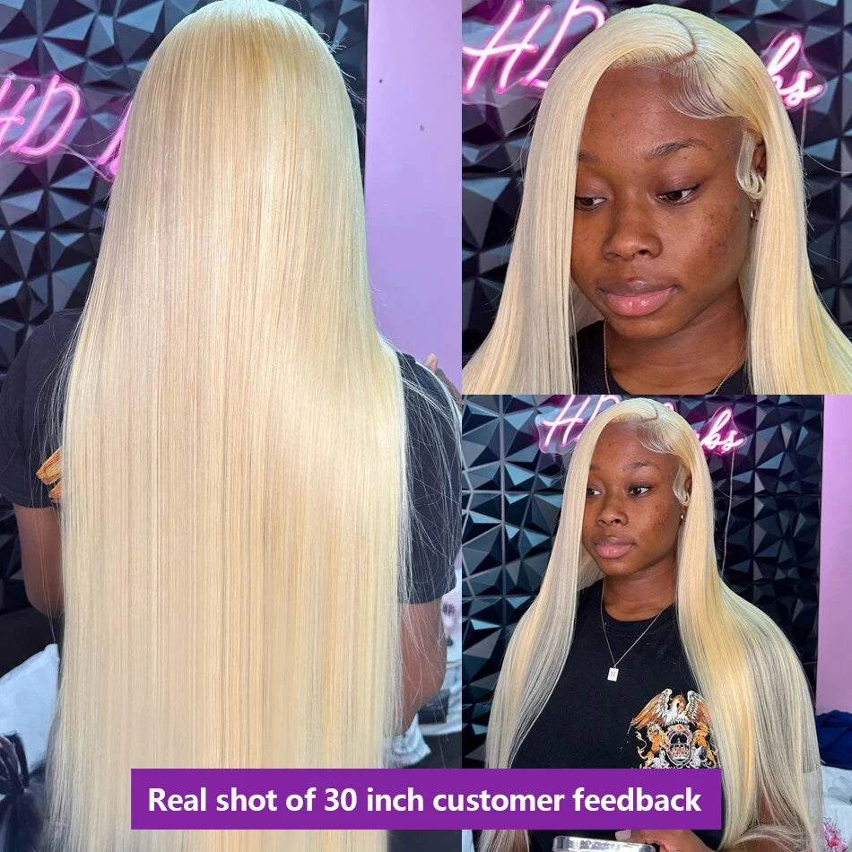 38 Inch 613 Straight Human Hair Wig With Baby Hair 13x4 Hd Lace 613 Blonde Wig Pre Plucked Bleached Knots 220 Density For Women