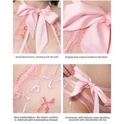 Butterfly Mambo Bra Set 32-38, Embroidered Ribbon Bow Neckband Lingerie, Sexy Pure Desire Bralette and Panty Set Women Sexy AB