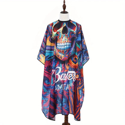 Skull Print Design – Vibrant Mexican Skull Print Salon Barber Cloth Adjustable Snap Closure Haircut Apron for Hair Styling