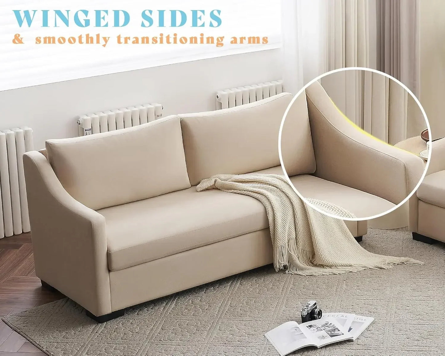 [New Arrival, Discounted Price!]Couch,Comfy Sofa Couch with Slope Armrests, 2 Piece Set Extra Deep Seat Sofa for Living Room, Ap