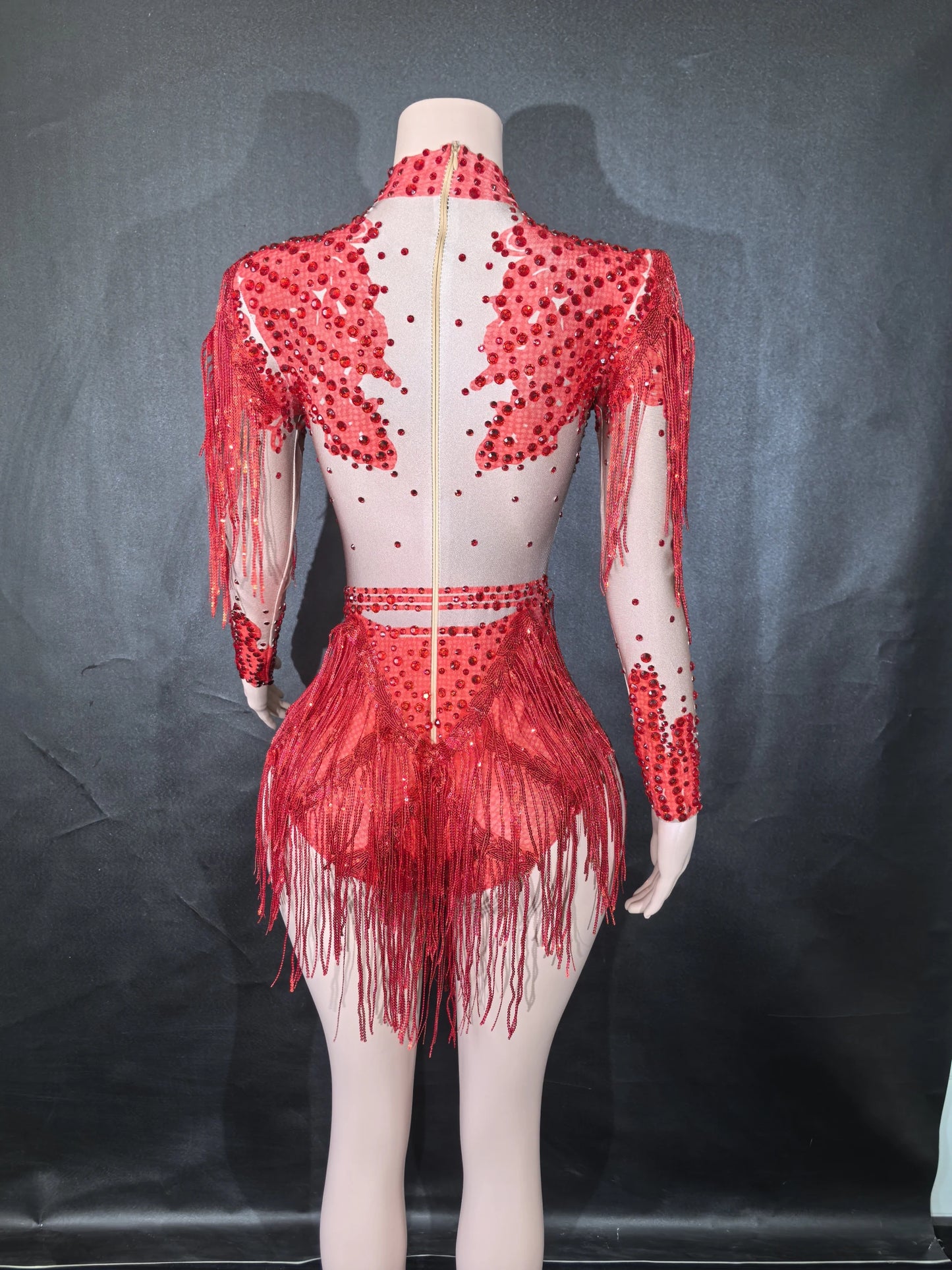 Rhinestones Women DanceCostume Fringes One Shoulder Bodysuit  Sexy Skinny Leotard Singer Dancer Show StageWear Sparkly Blue