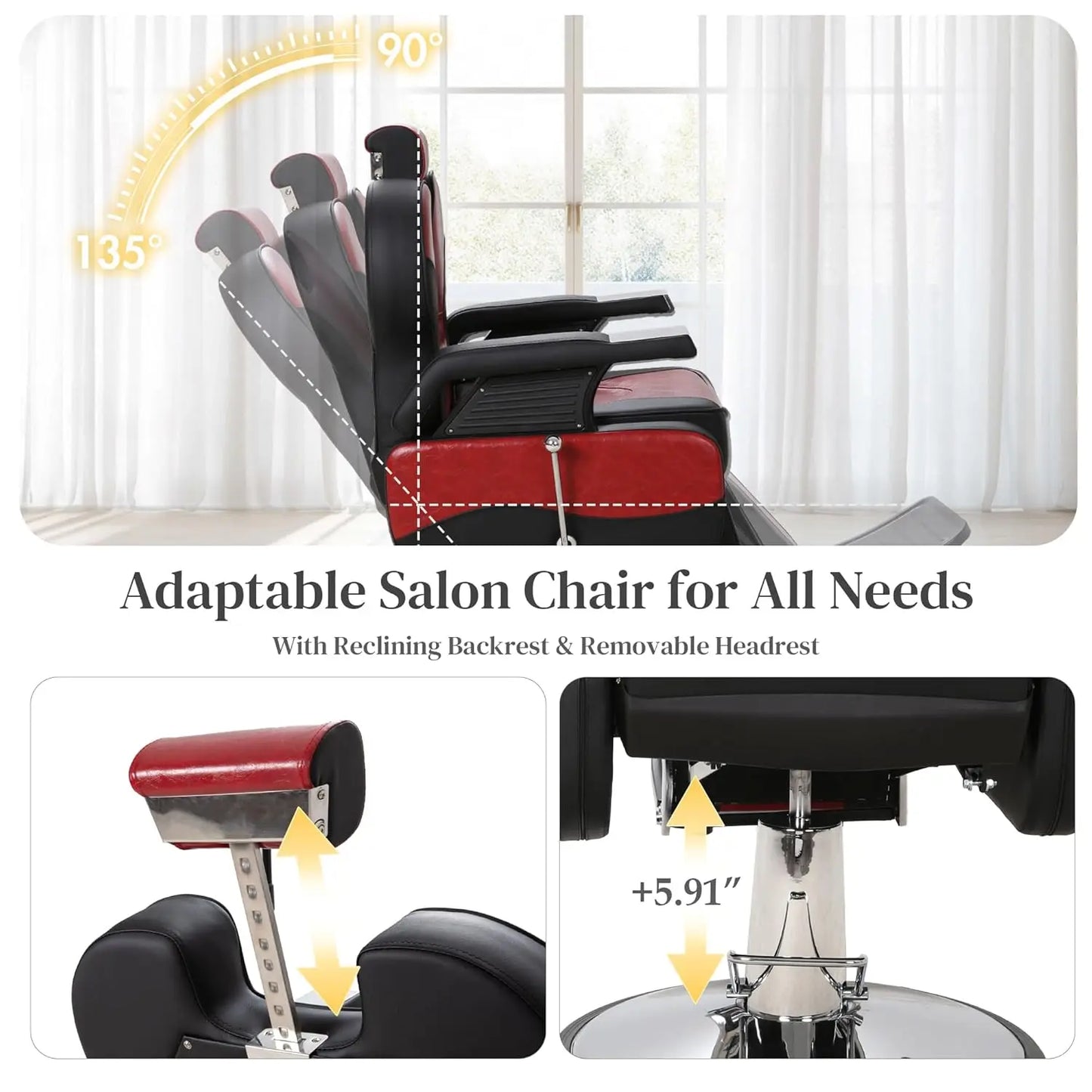 Barber Chairs for Barbershop, Heavy Duty Hydraulic Barber Chair 360° Swivel Reclining, Adjustable PU Leather Beauty, Customized