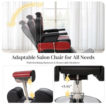 Barber Chairs for Barbershop, Heavy Duty Hydraulic Barber Chair 360° Swivel Reclining, Adjustable PU Leather Beauty, Customized