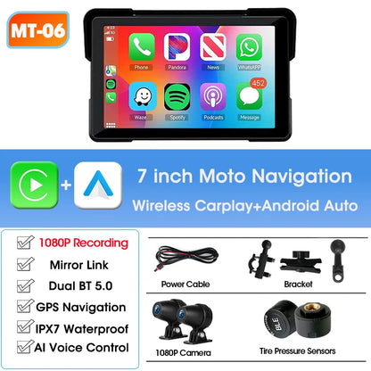 Jansite 5/7 inch Portable Carplay Motorcycle DVR GPS Navigation IPX7 Waterproof LCD Display For Wireless CarPlay Android Auto