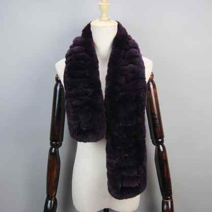 Winter Women Knitted Real Rex Rabbit Fur Scarf Natural Soft Long Style Rex Rabbit Fur Muffler Lady Warm 100% Genuine Fur Scarves