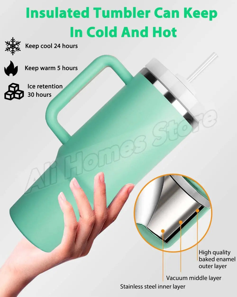 Thermal Mug 1200ml 40oz Handle Tumbler Insulated Car Travel Mug Vacuum Sublimation Stainless Steel H2.0 Flow State Tumbler Cup
