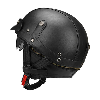 Motorcycle Half Helmet Leather Vintage Helmet Four Seasons General Safety Helmet Anti Fall And Sun Cap Moto Open Face Helmet