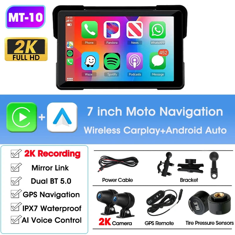 Jansite 5/7 inch Portable Carplay Motorcycle DVR GPS Navigation IPX7 Waterproof LCD Display For Wireless CarPlay Android Auto