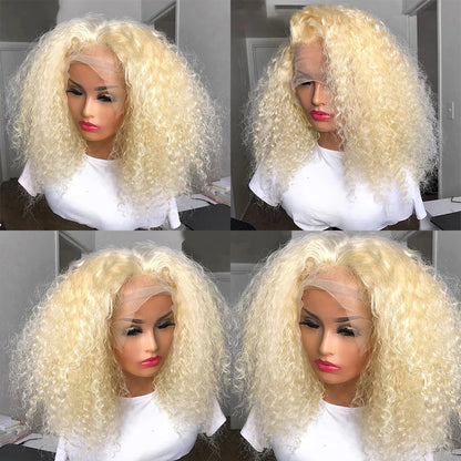 613 Honey Blonde 13x6 HD Lace Frontal Wig Human Hair Curly 10inch Deep Wave Brazilian bob Colored 13x4 Lace Front Wigs For Women