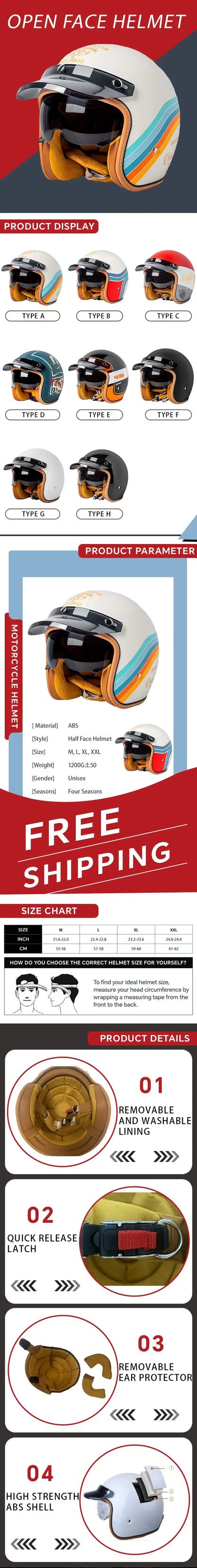 China 3C certification retro motorcycle helmet lightweight ventilation 3/4 cruise helmet unisex riding helmet.