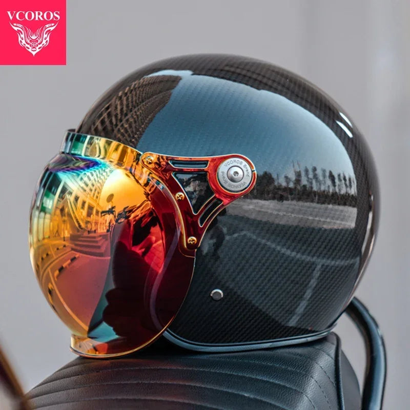 VCOROS Carbon fiber Retro Motorcycle Helmet Half Open face helmet fiberglass Cascos para motos DOT Certification