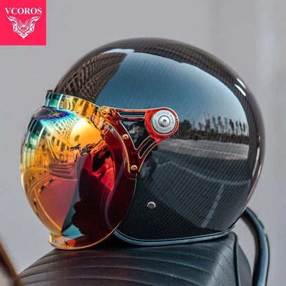 VCOROS Carbon fiber Retro Motorcycle Helmet Half Open face helmet fiberglass Cascos para motos DOT Certification