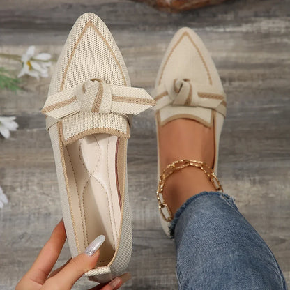 Women Flats 2024 New Knitted Slip Breathable Comfortable Solid Color Shoes Casual Pointed Toe Walking Loafers Sneakers Women