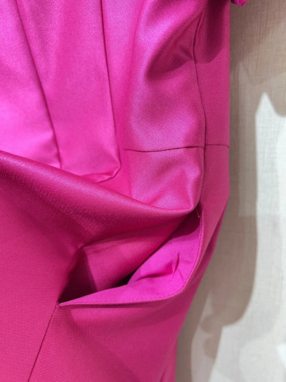ZJYT Elegant Luxury Diamonds Dress Women 2026 Spring Summer Short Sleeve Midi Special Party Eve Dresses Pink Casual Vestidos