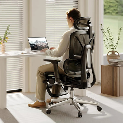 ErgoX Premium Ergonomic Office Chair with Footrest- Adjustable 3D Armrests, Dynamic Lumbar Support, Recline & Tilt, Customized