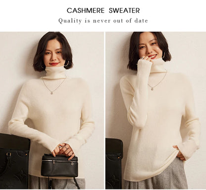100% cashmere sweater women's knitted pullover sweater high neck solid color slim fit soft cashmere basic women's sweater