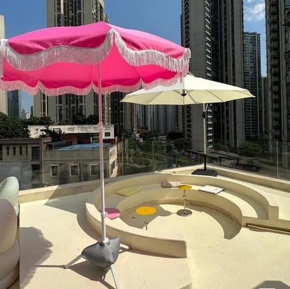 Pink beach parasol, white outdoor props, sun umbrella, garden big beach umbrella promotional advertising umbrella