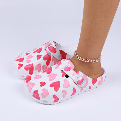 Women's Heart Print EVA Clogs Comfortable Lightweight Slip-On Sandals Soft Sole Ideal for Beach Garden Lab Surgical Work
