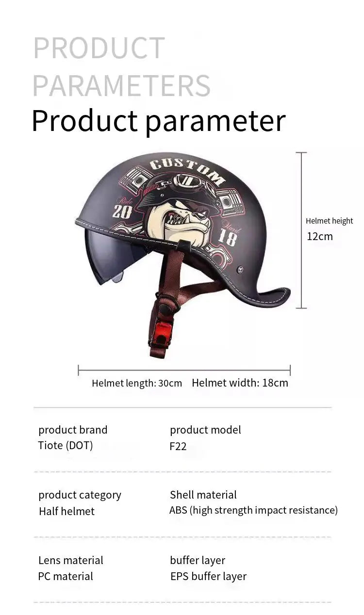DOT motorcycle retro helmet scoop helmet for men and women summer half helmet cruise motorcycle tilt helmet commuter personality