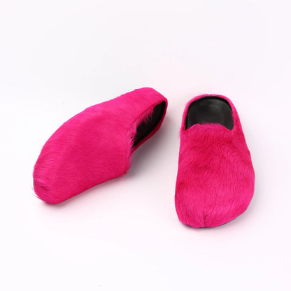 2026 Horsehair Italy Real Leather Slides fur Slippers Women Mule Runway Flats Thick Sole Leisure Luxury Designer Shoes