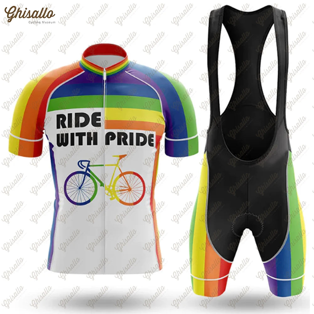 Team Ride with Pride Cycling Jersey Set, Road Bike Equipment, Men's Cycling Shirt, Quick Dry Bicycle Clothes, New