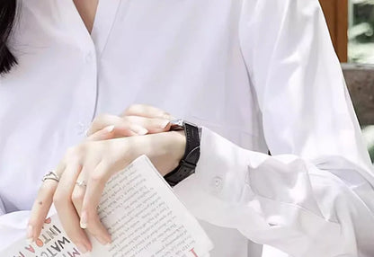 Professional White Shirt Women Office Lady Slim Fit Formal Blouse Woman Daily Commuter Simple Versatile Square Collar Base Shirt
