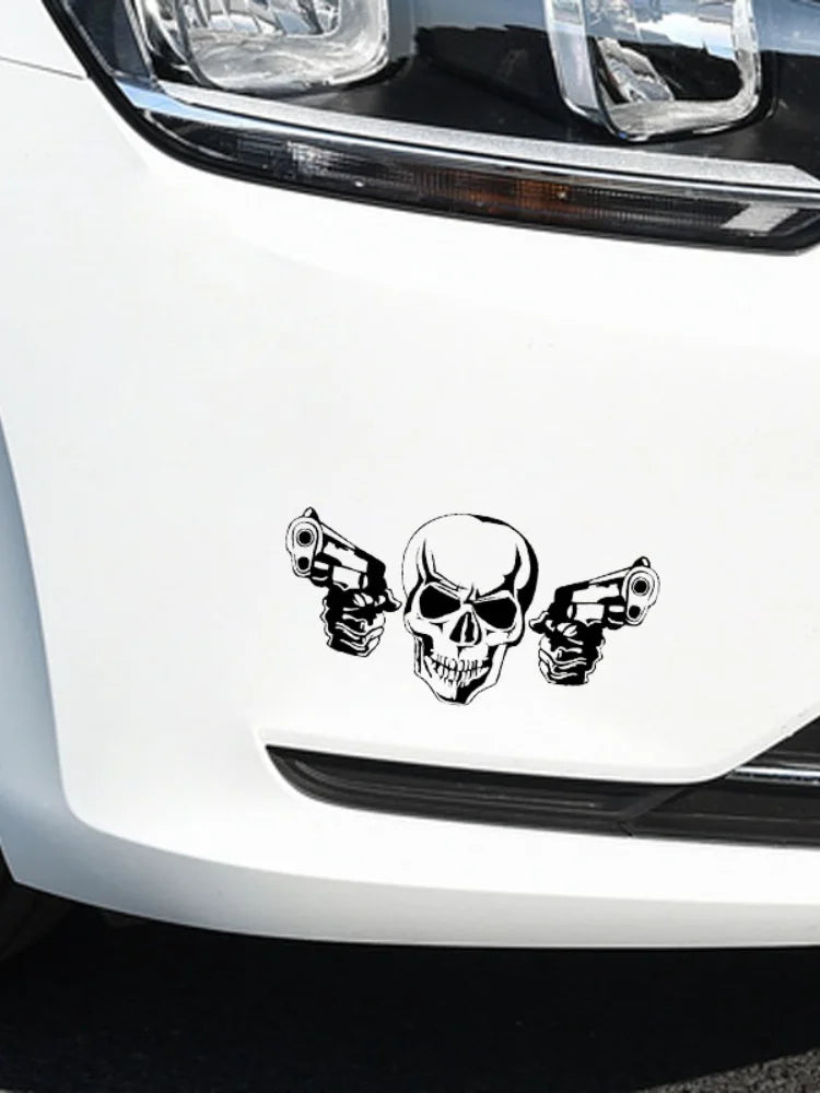 20cm Coolest Gun Skull Stickers Accessories Stylish, Cover Scratches Sticker Car Sunscreen and Waterproof Cute, Personality, PVC
