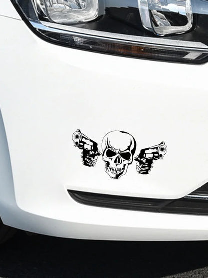 20cm Coolest Gun Skull Stickers Accessories Stylish, Cover Scratches Sticker Car Sunscreen and Waterproof Cute, Personality, PVC