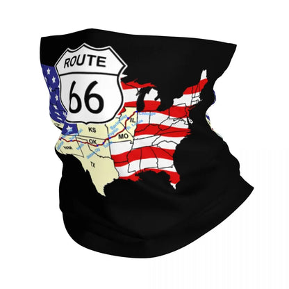 Custom Travel Motorcycle Ride Route 66 Bandana Winter Neck Warmer Windproof Wrap Face Scarf for Hiking Highways Gaiter Headband