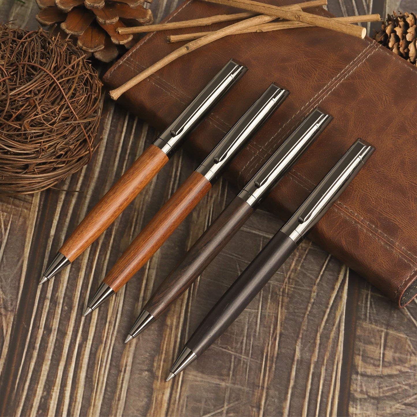 1 Set Premium Metal Ballpoint Pen with Wood Barrel for Smooth Writing Experience and High-End Design-Black Ink-Office-With Case