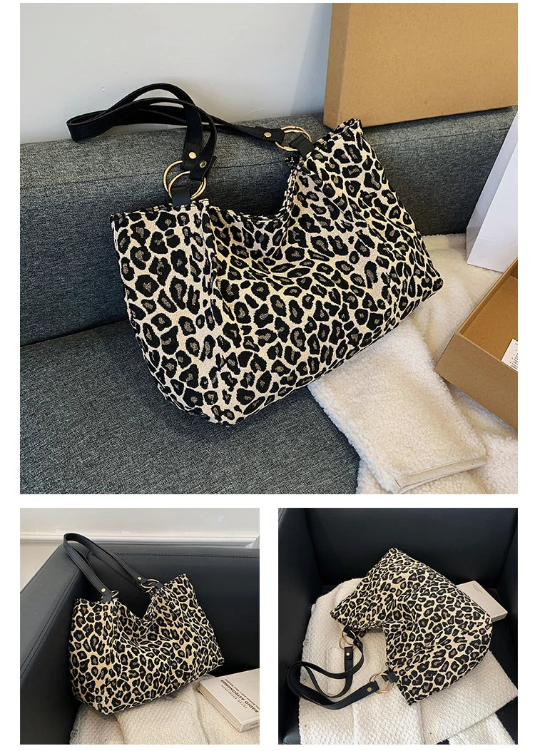 New Fashion Tote Bags Shopping and Travel  Canvas Bags New Women Popular Handbags Large Capacity Leopard Shoulder Bags Сумка