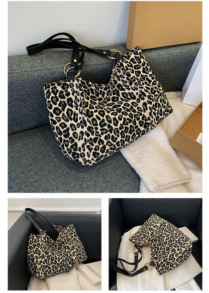 New Fashion Tote Bags Shopping and Travel  Canvas Bags New Women Popular Handbags Large Capacity Leopard Shoulder Bags Сумка
