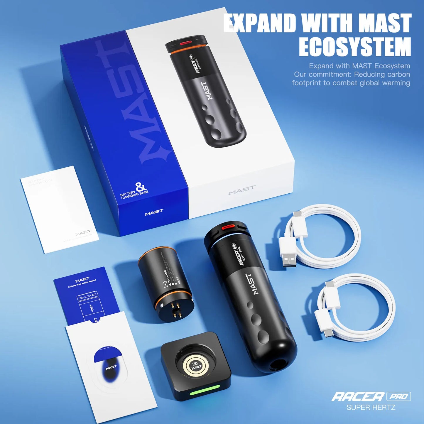 Mast Racer Pro Tattoo Machine Kit Full Set 4.2mm Stroke Wireless Battery Adjustable Power Modes(Soft/Medium/Hard) High Precision