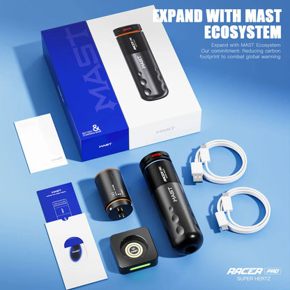 Mast Racer Pro Tattoo Machine Kit Full Set 4.2mm Stroke Wireless Battery Adjustable Power Modes(Soft/Medium/Hard) High Precision