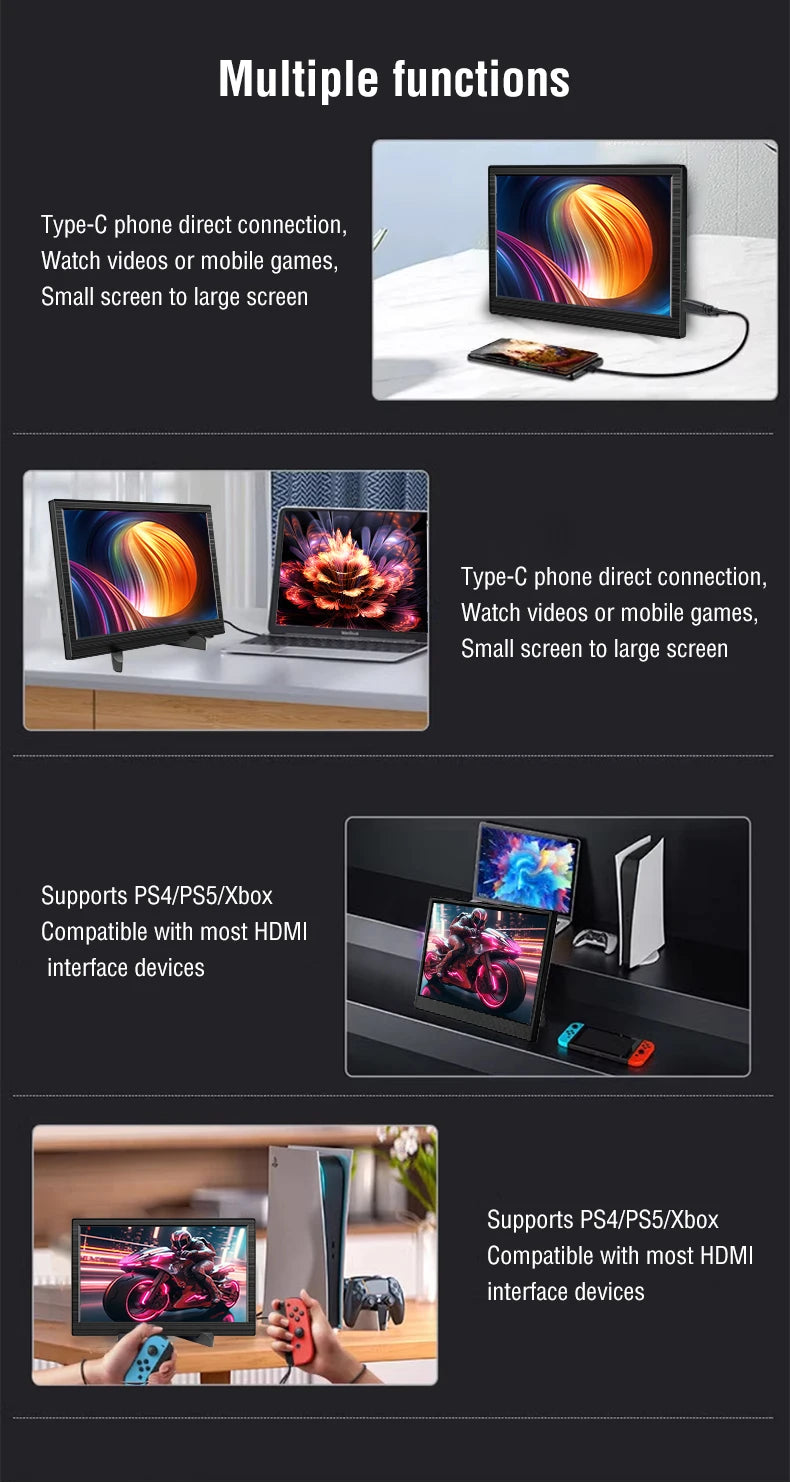 11.6 Inch Portable Monitor HDMI-Compatible Laptop second screen Gaming Extended Display For Switch/PS4/Xbox/Raspberry Pi