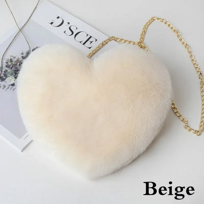 1 Pcs Women's Handbags Winter Fashion Faux Fur Heart Bag For Women Handbag Shoulder Bag Messenger Crossbody Bag Gift