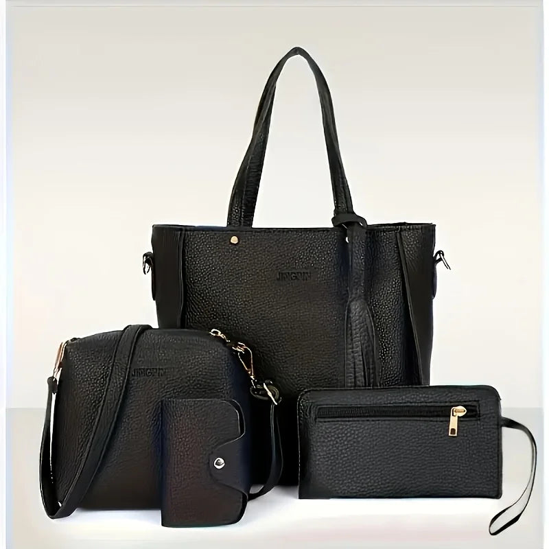 4pcs Women Tote Bag, Handbag Purse Shoulder Crossbody Bags for Woman Storage Bag, Synthetic, Zipper Closure, Small Messenger Bag