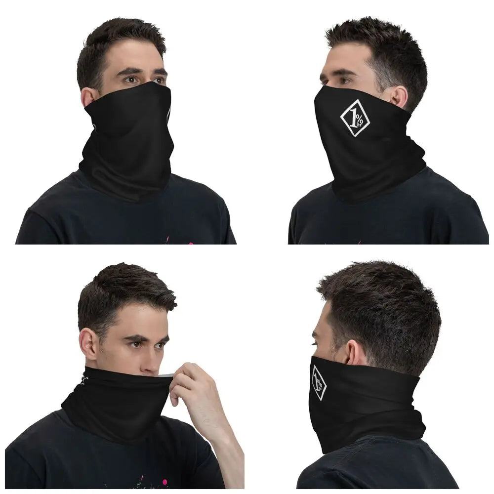 One Percenter 1% Bandana Neck Gaiter Printed Motorcycle Club Biker Mask Scarf Multifunctional Headwear Hiking for Men Women
