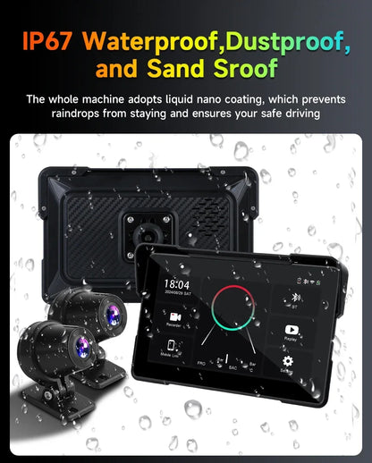 Jansite 7 inch 2K Motorcycle Upgrade Module DVR Navigation GPS Wireless CarPlay Waterproof IPX7 TPMS Portable Smart Display Cam