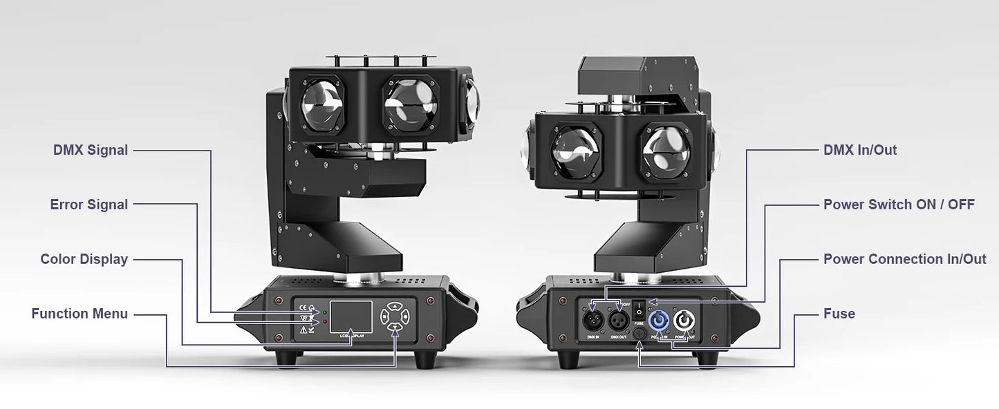 Yiflamefly 240W Beam Moving Head Lights 6LEDs RGBW 360° Rotating DJ Light DMX512 Stage Lights For Disco Wedding Party Live Show