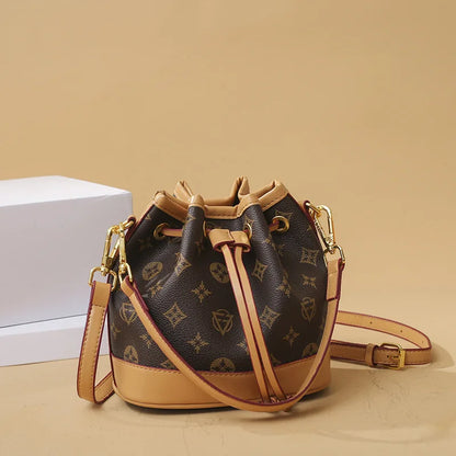 2026 Lady Luxurious Retro Bucket Bag-Shoulder Sling Bag, Backpack, Handbag, Print Drawstring Shoulder bag, Casual Versatile